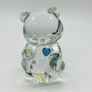 Vintage Fenton Glass Birthstone Heart September Teddy Bear-Blue Heart